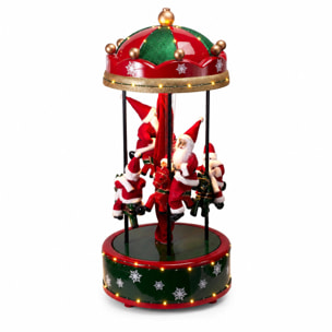 Carrusel navideño gigante con papá noel y muñecos de nieve, con 114 leds blanco cálido, plegable h.110 cm