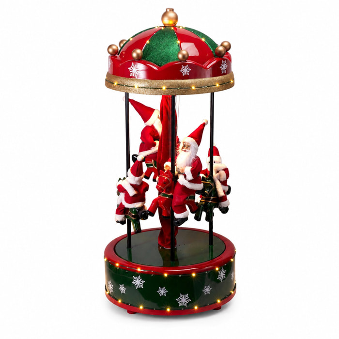 Carrusel navideño gigante con papá noel y muñecos de nieve, con 114 leds blanco cálido, plegable h.110 cm