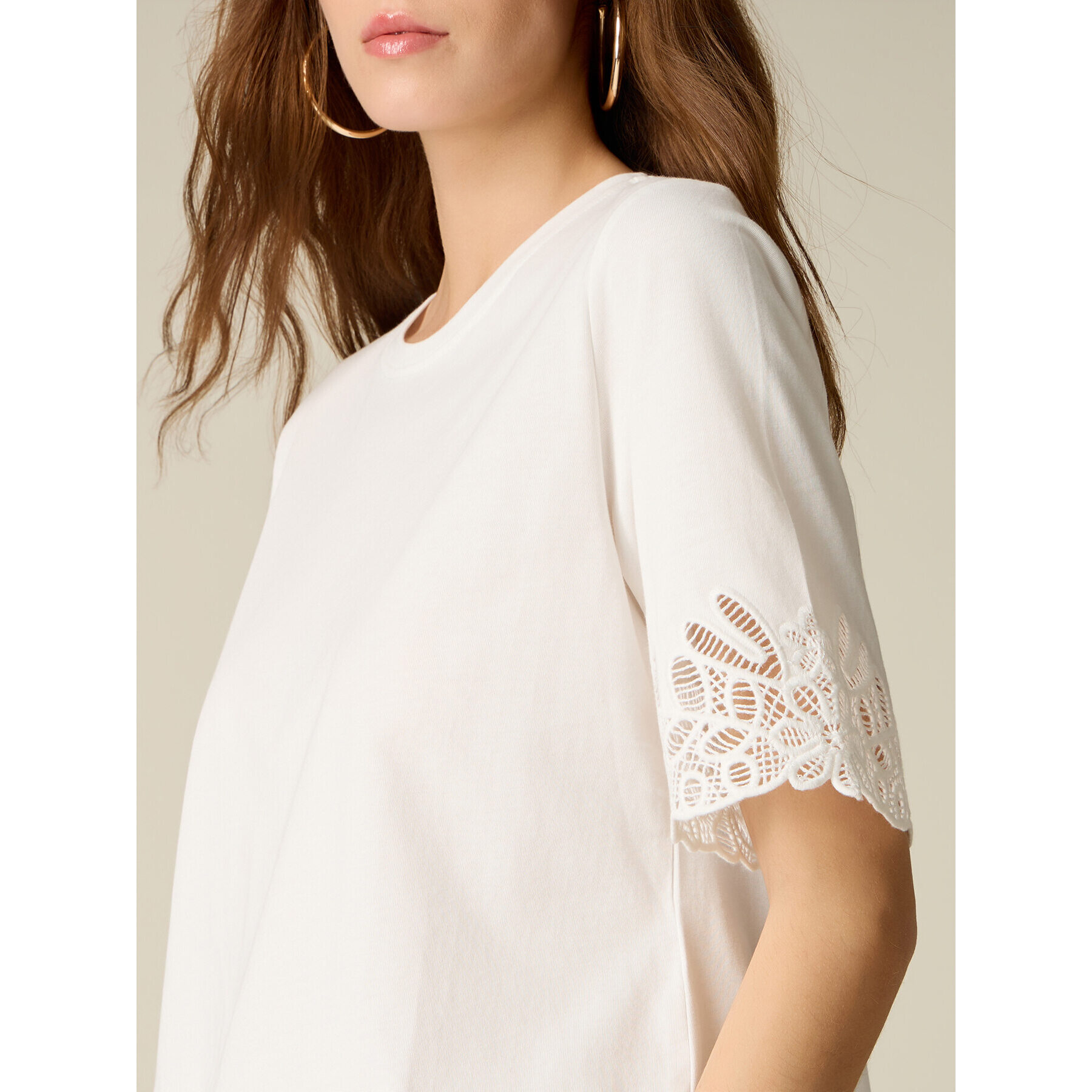 Oltre - Camiseta de algodón con detalles en macramé - Blanco