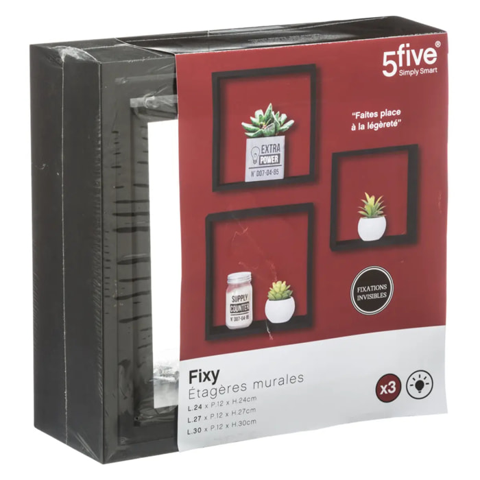 3 grandes étagères murales "Fixy" cube noir