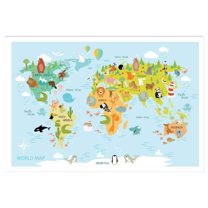 Affiche world map animals Affiche seule