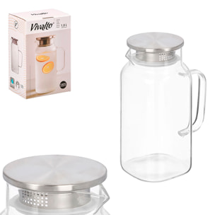Jarra de borosilicato cuadrada con tapa acero 1,5L.
