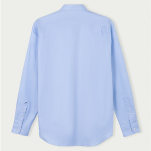 Camicia Uomo 1 Bottone Francese Twill Riga Media Celeste/Bianco