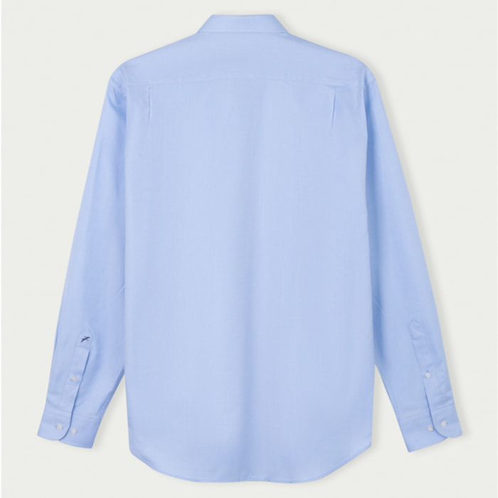 Camicia Uomo 1 Bottone Francese Twill Riga Media Celeste/Bianco