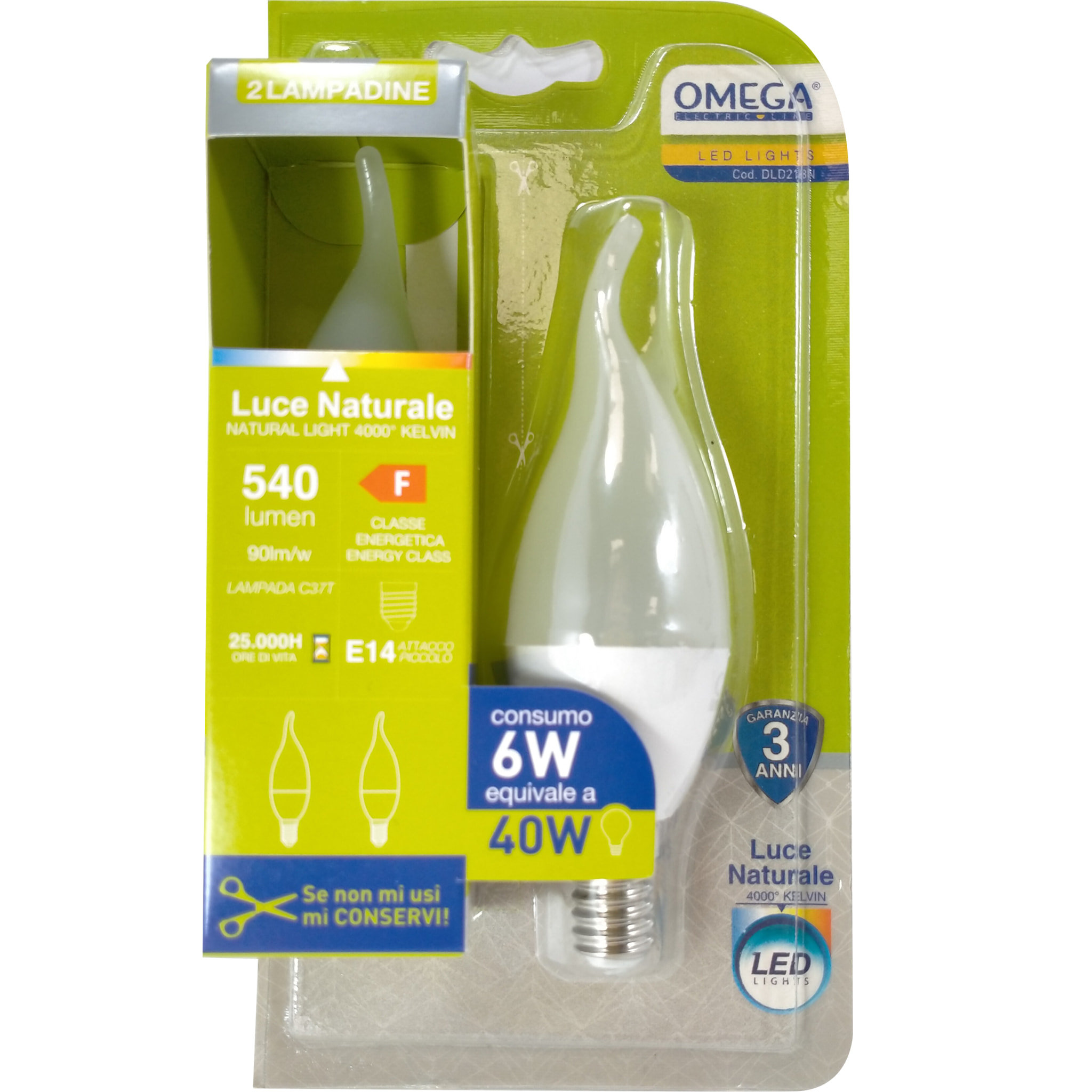 OMEGA Set 6 pezzi soffio di vento led c37t 6w 540lm 4000k e14