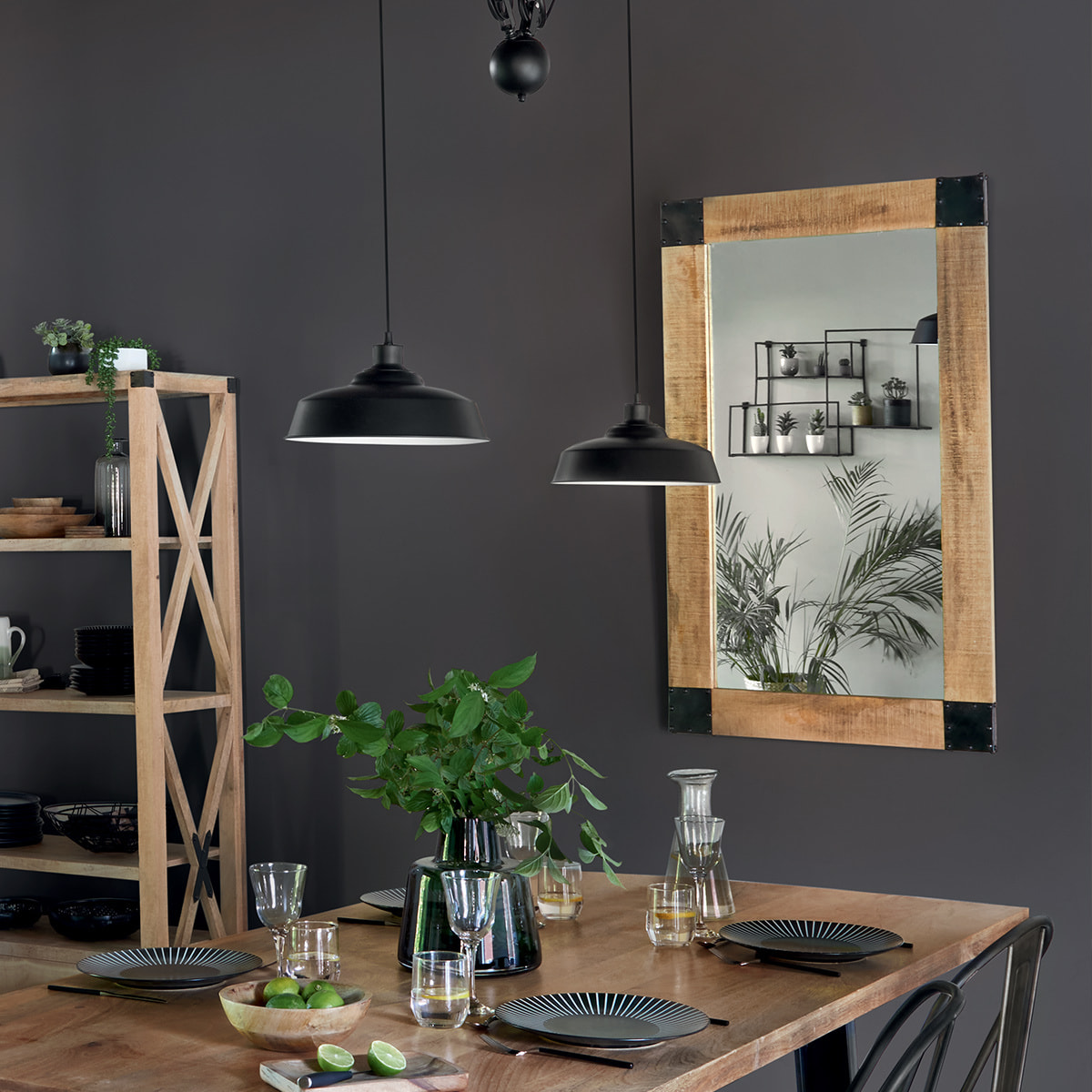 Miroir "Silas" - métal & manguier 70x116 cm