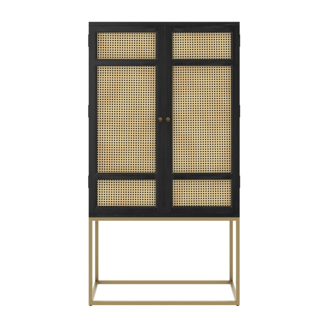 Armoire noire en bois et cannage 2 portes - Shellona