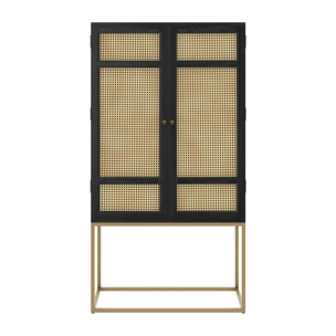 Armoire noire en bois et cannage 2 portes - Shellona