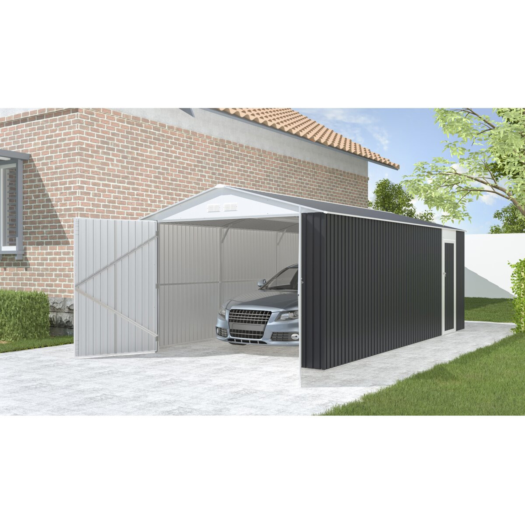 Garage en métal "Houston" 18,56m²  - Anthracite