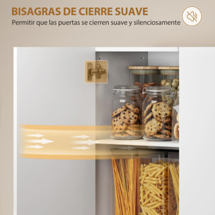 Alacena de Cocina, Mueble Auxiliar de Cocina con 4 Puertas, Compartimento Abierto, Estantes Ajustables, 68x34x180 cm, Blanco Brillo