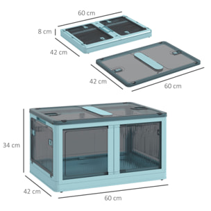 Caja de Almacenamiento Apilable con Tapa 69L Caja Organizadora Plegable con Ruedas Contenedor de Plástico con Acceso a 5 Lados 60x42x34 cm