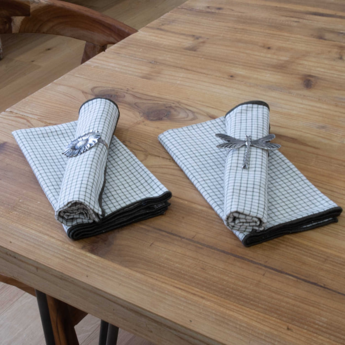 Serviette de table à carreaux en coton - Gris anthracite