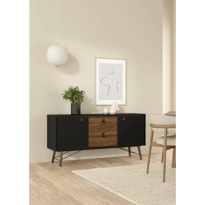 Credenza Manyi, Buffet da soggiorno, Madia da salotto, Dispensa da cucina, 150x40 h72 cm, Nero e Noce