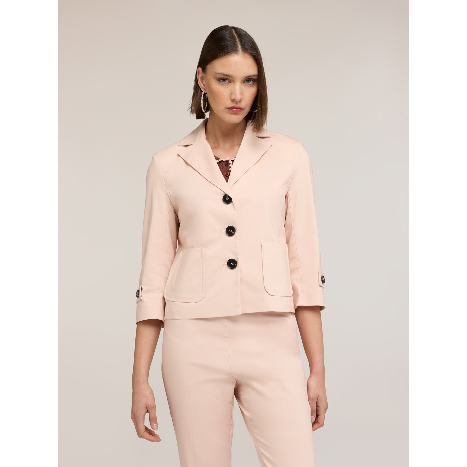 Motivi - Chaqueta mangas de tres cuartos en mezcla de algodón - Rosa cipria