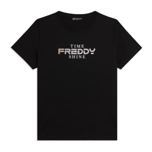 T-shirt Comfort Fit con Logo FREDDY e Slogan "Time Shine"