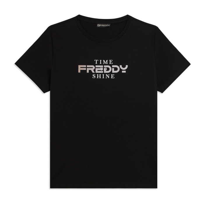 T-shirt Comfort Fit con Logo FREDDY e Slogan "Time Shine"