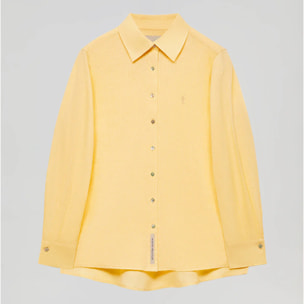 Camicia giallo polvere in lino con particolare ricamato Rigby Go