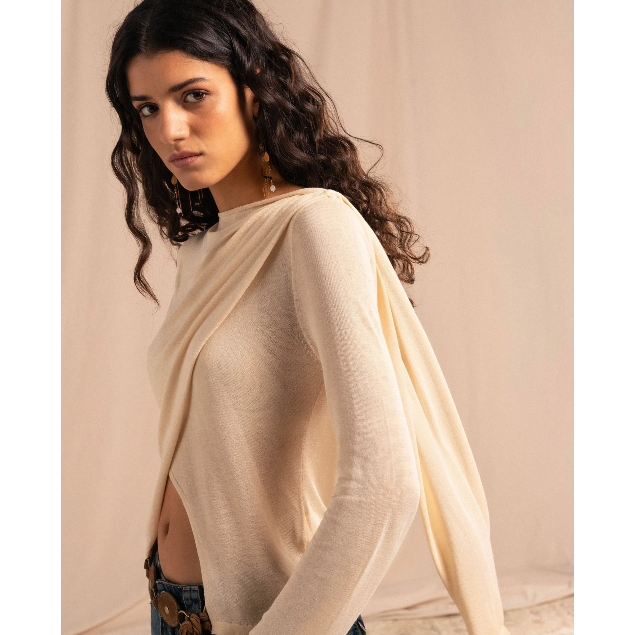 Jersey fino con foulard de mujer