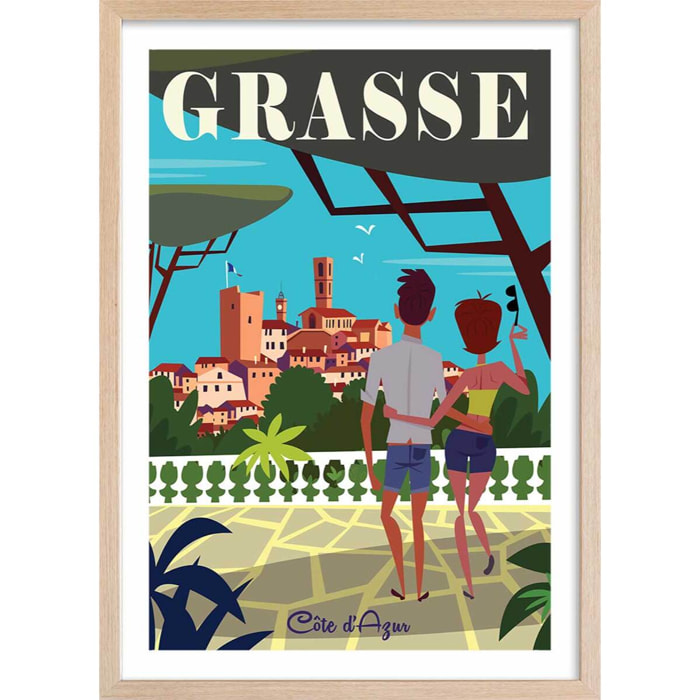 Affiche Voyage à Grasse Affiche + cadre en bois - Chêne