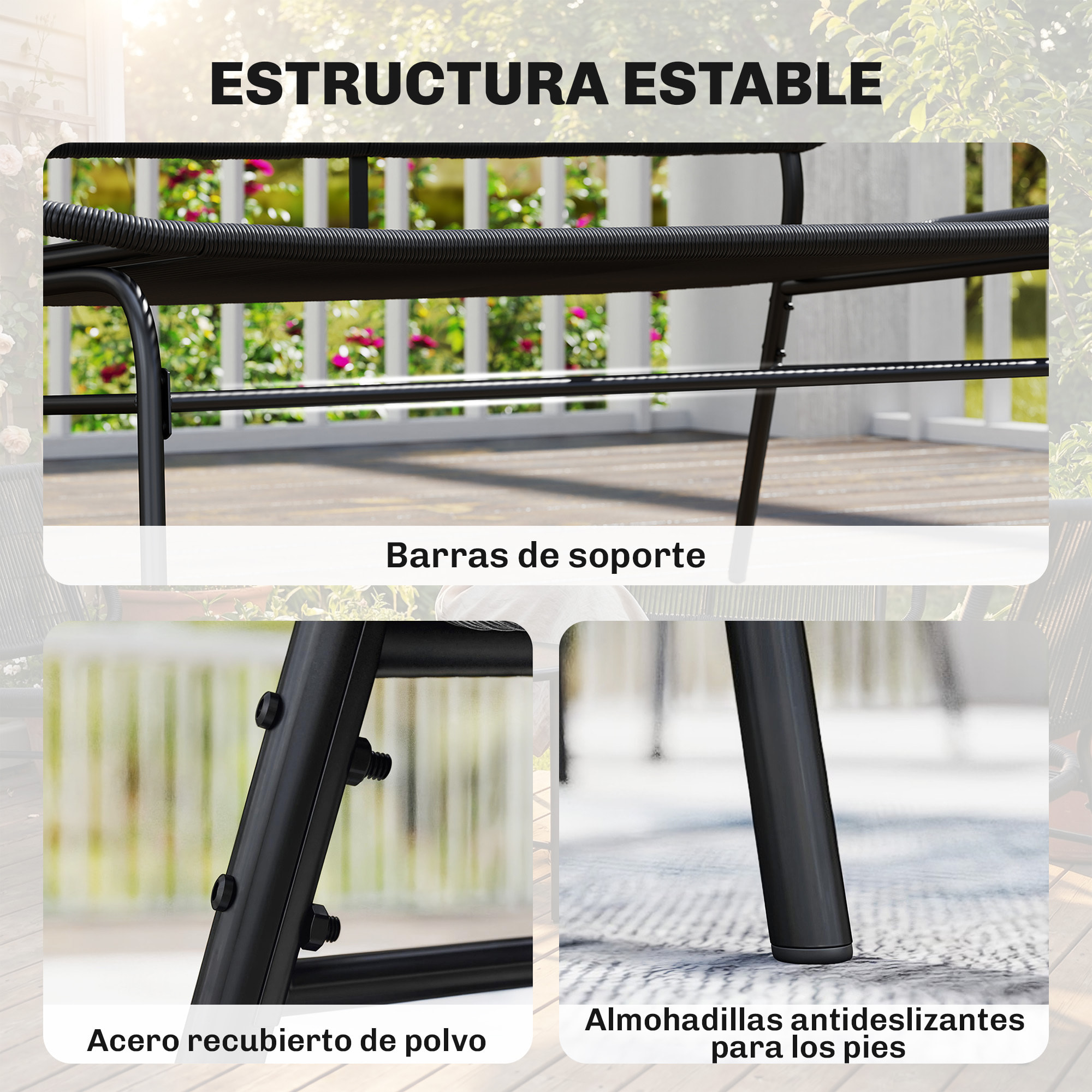 Sofá Exterior de Ratán de 2 Plazas, Sofá de Jardín Exterior con Asiento y Respaldo Tejidos de Ratán PE, Estructura de Acero, Carga 240 kg, para Balcón, Porche, Patio, Negro