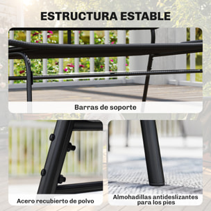 Sofá Exterior de Ratán de 2 Plazas, Sofá de Jardín Exterior con Asiento y Respaldo Tejidos de Ratán PE, Estructura de Acero, Carga 240 kg, para Balcón, Porche, Patio, Negro