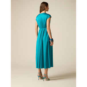 Oltre - Vestido de satén de viscosa con abertura - Petrol Blue