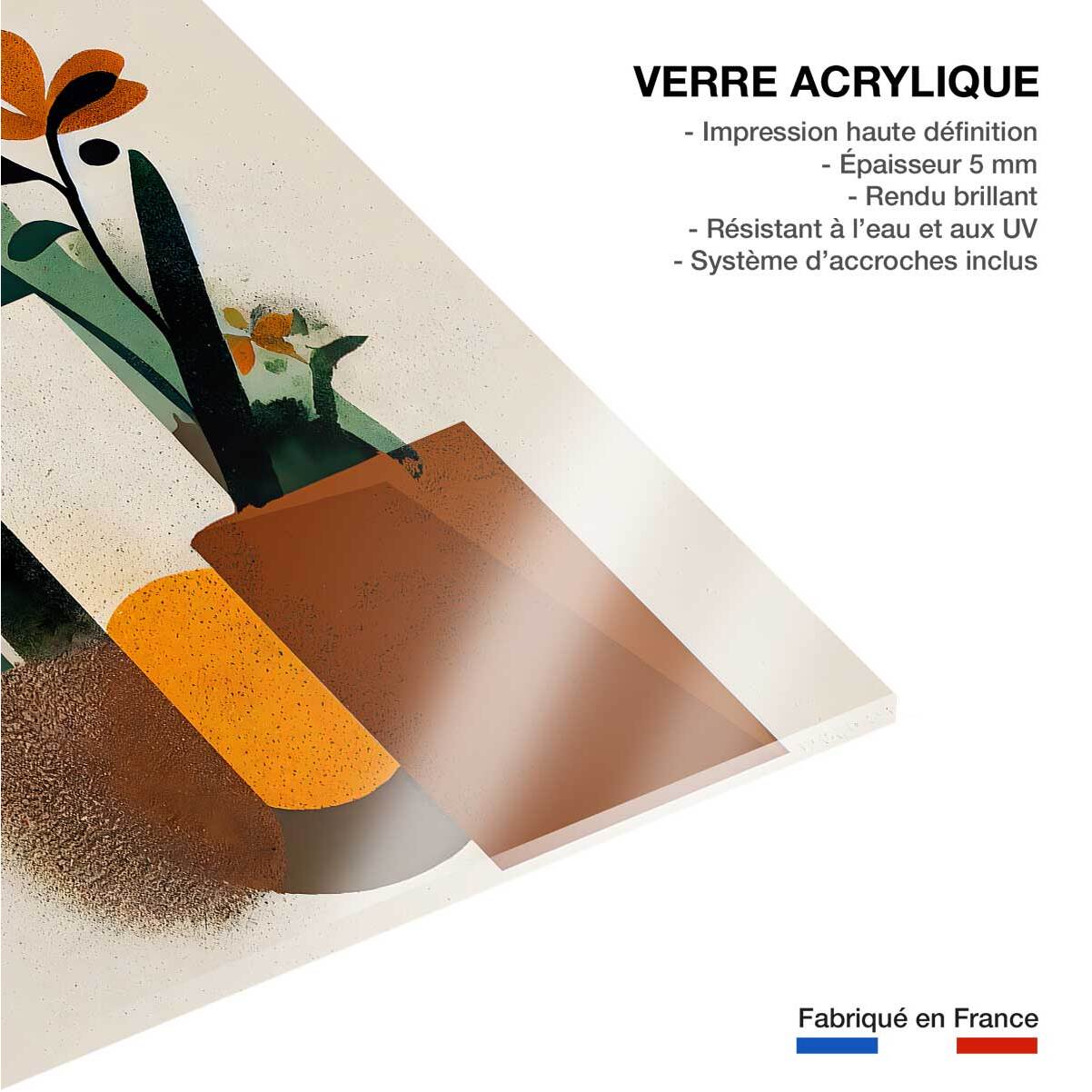 Tableau de fleurs vases geometriques  Tableau plexiglas