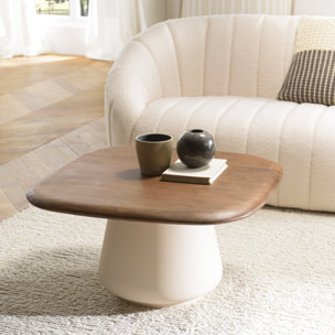 JAMES - Table basse 70x70cm en manguier pied métal ivoire JAMES (2 COLIS)
