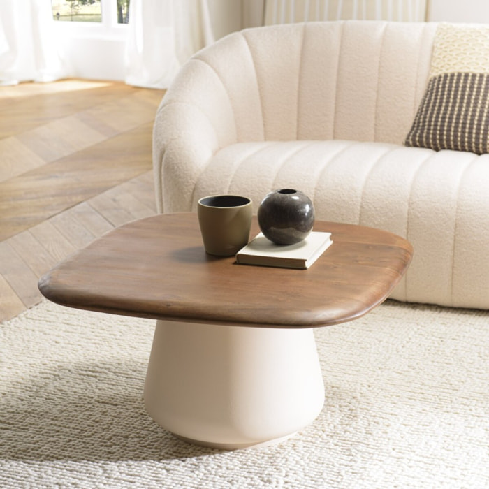 JAMES - Table basse 70x70cm en manguier pied métal ivoire JAMES (2 COLIS)