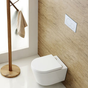 Pack WC sans bride, fixations invisibles + Abattant softclose + Bâti support Geberit UP100 + Plaque Delta 01 Blanche