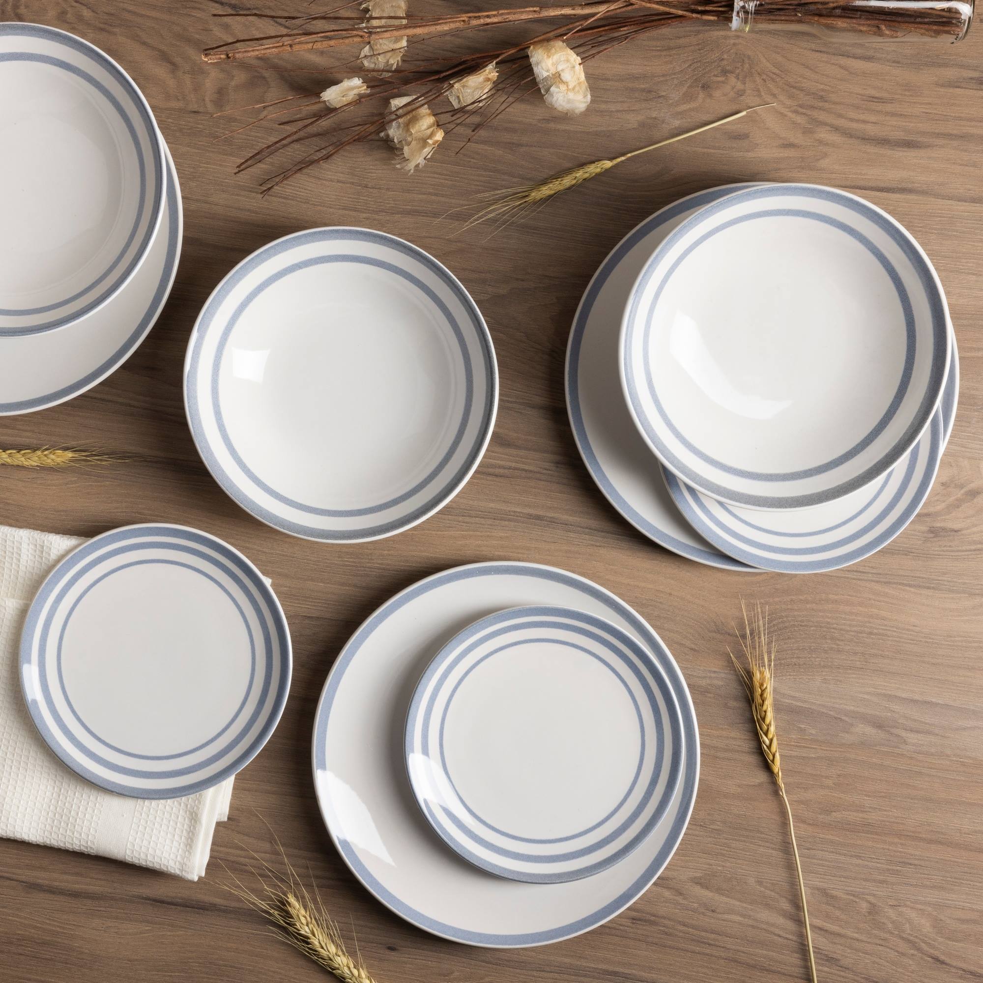 Set de 3 platos hondos ø20cm san ignacio con líneas azules