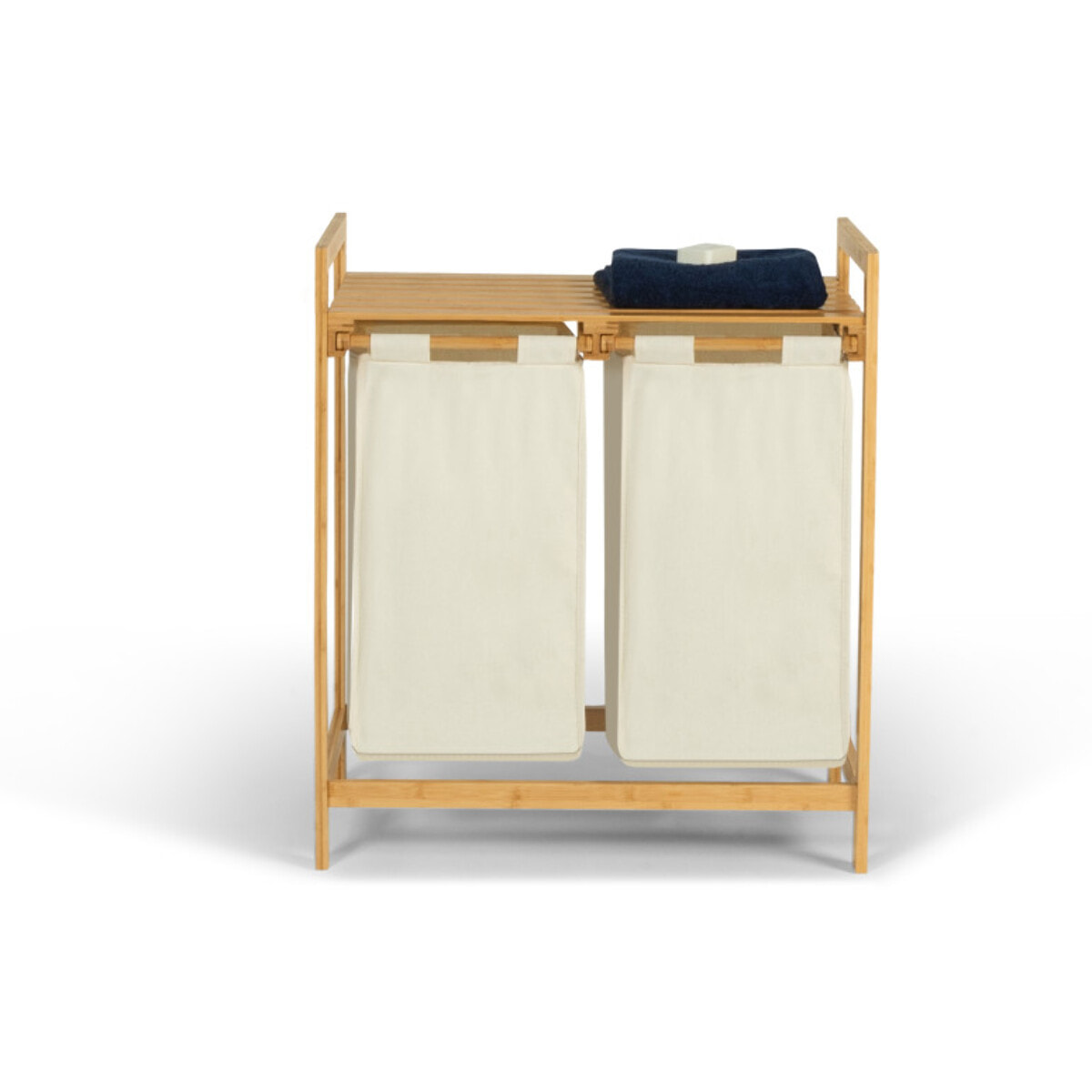Panier à linge Maya 2 compartiments en bambou beige