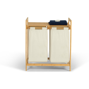 Panier à linge Maya 2 compartiments en bambou beige