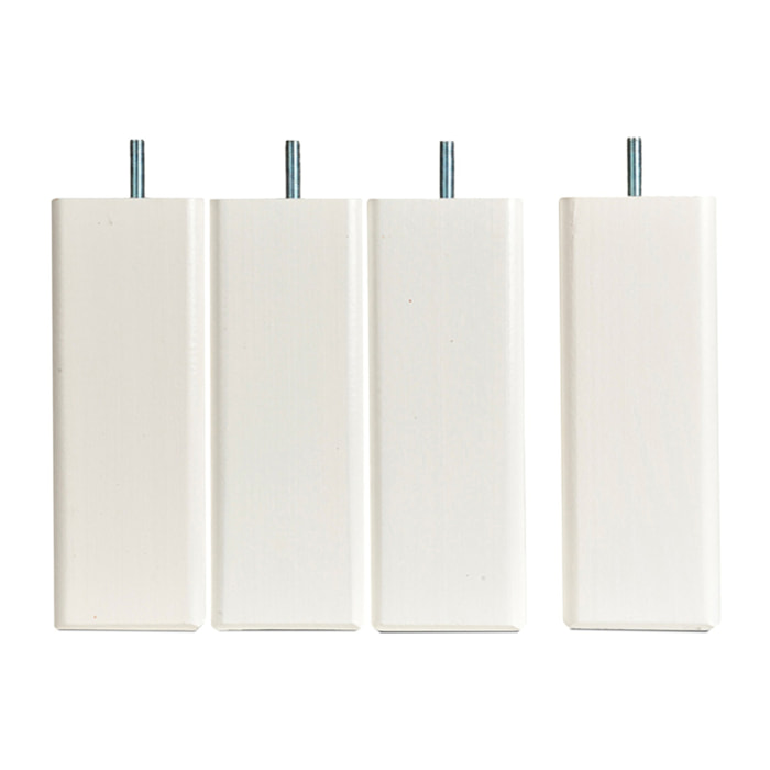 Jeu de 4 pieds de lit carres blancs | Bois Naturel | Hauteur 15 cm