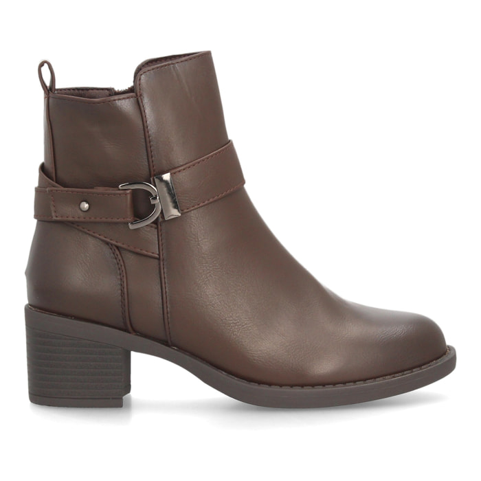 Botines de tacón ancho con hebilla para mujer
