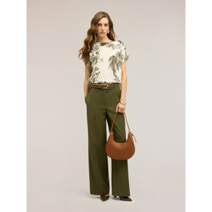 Motivi - Blusa de raso con estampado botánico - Verde militare