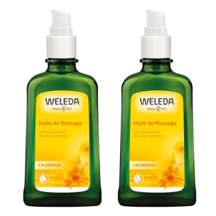 WELEDA - Duo Huile de Massage au Calendula   -  Soin corporel peaux sensibles - Vegan* - Certifié Natrue** - Flacon-pompe 100 ml  x 2