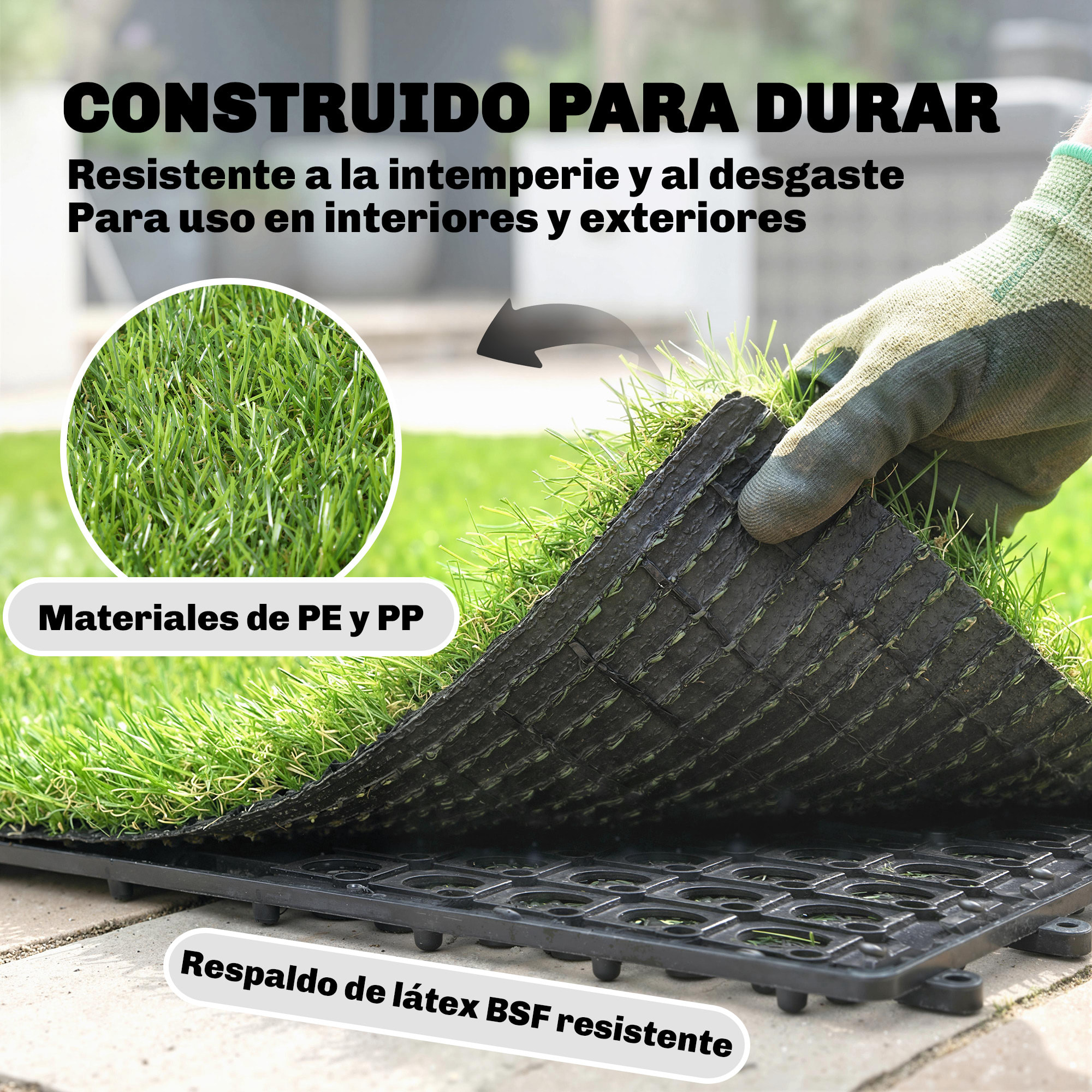 Césped Artificial de 22 Piezas, Alfombra Césped Artificial 30x30 cm, con Altura de Hierba 25 mm, Drenaje Automático, para Jardín, Terraza, Patio, Balcón, Verde