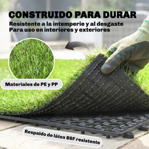 Césped Artificial de 22 Piezas, Alfombra Césped Artificial 30x30 cm, con Altura de Hierba 25 mm, Drenaje Automático, para Jardín, Terraza, Patio, Balcón, Verde