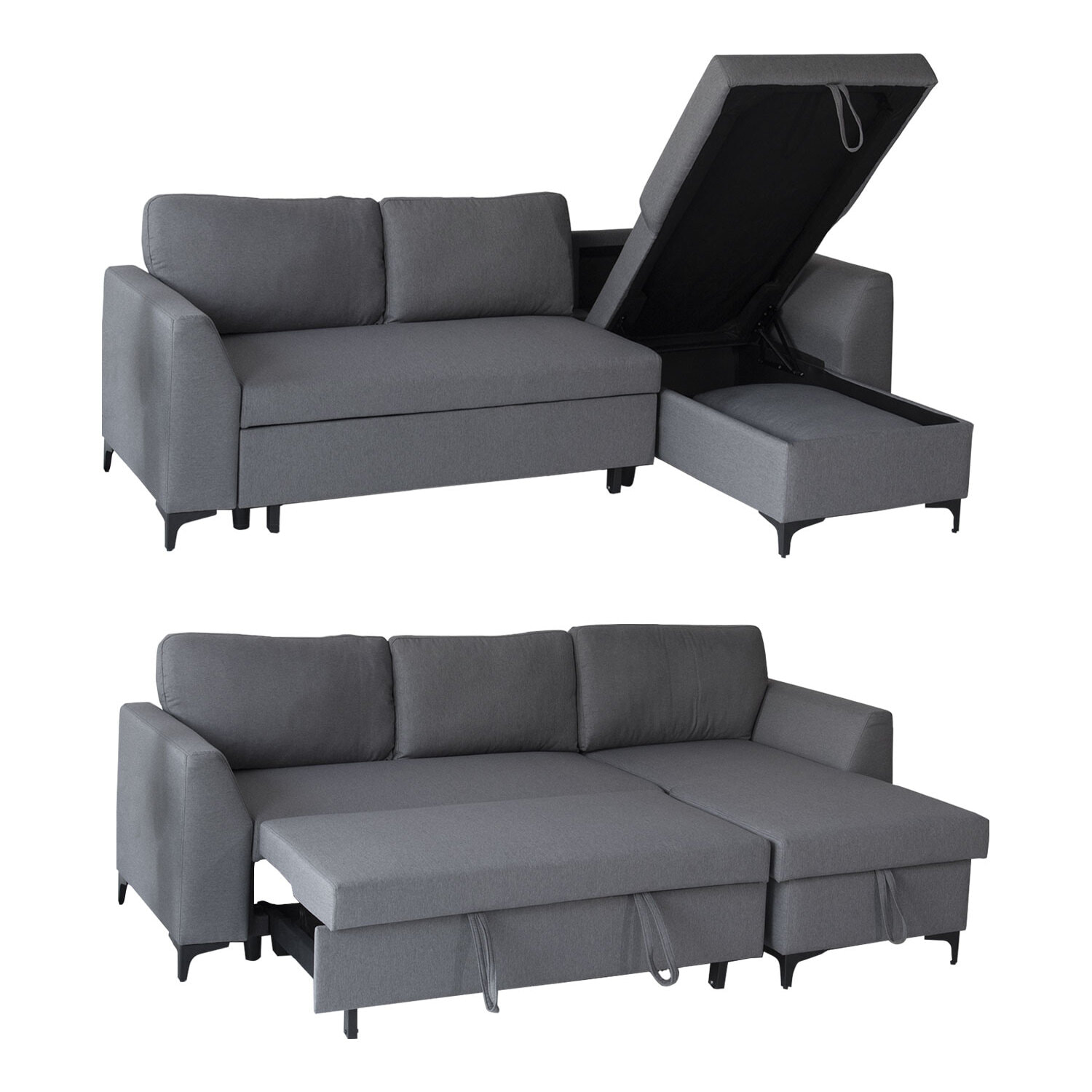 Canapé d'angle convertible LOGAN 3 places gris