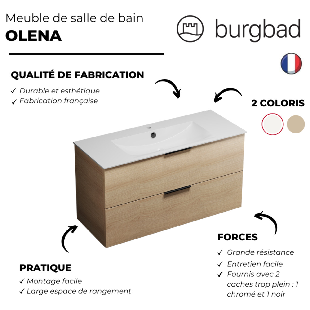 Meuble de salle bain120 cm BURGBAD Olena chêne clair