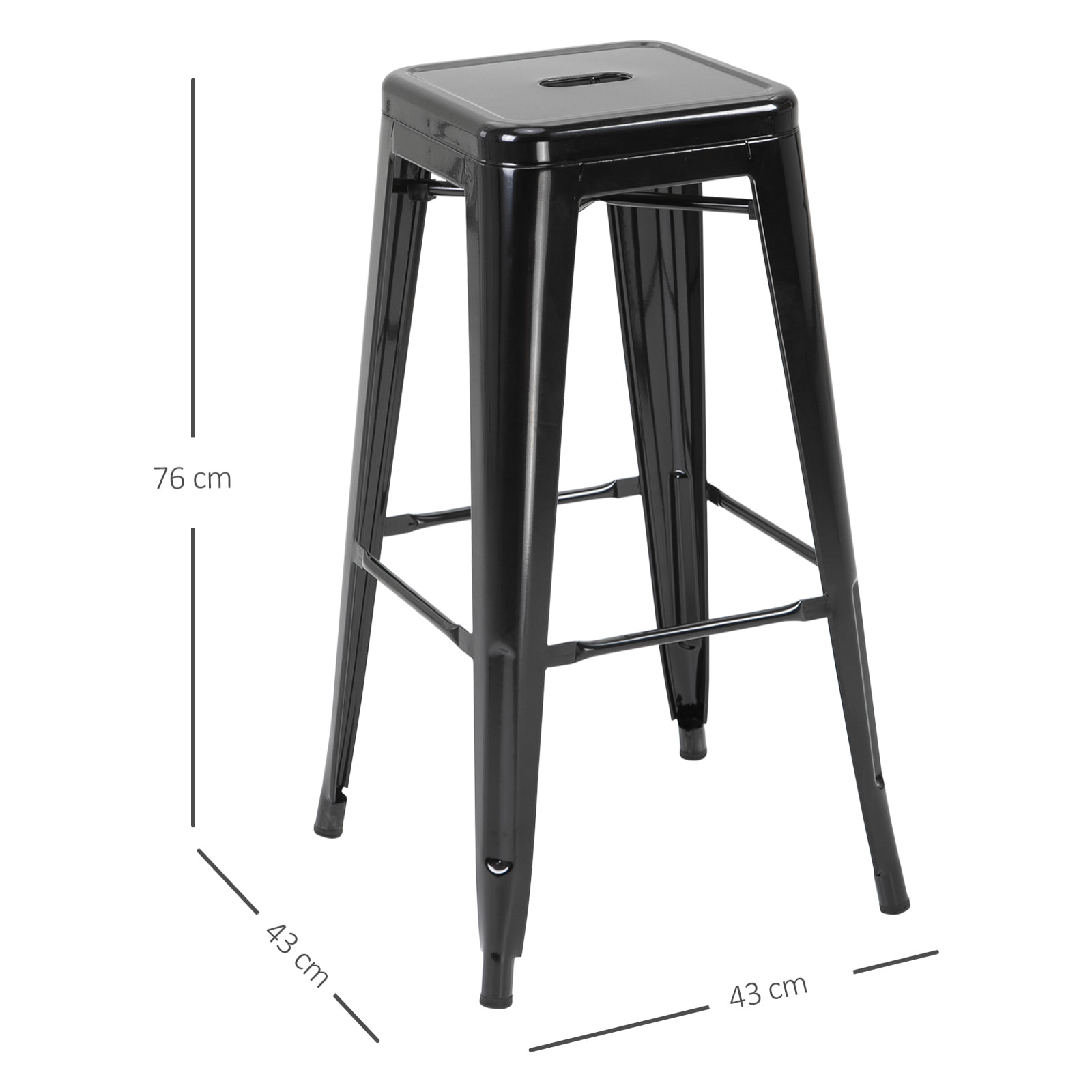 Lot de 4 tabourets de bar industriel empilables hauteur assise 76 cm métal noir