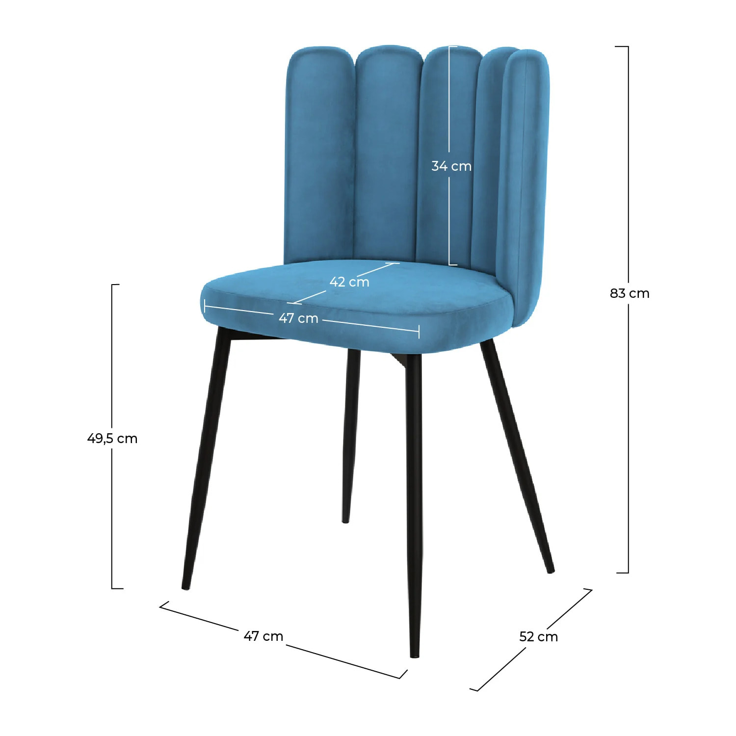 Lot de 2 chaises en velours bleu et pieds en métal noir - Rosy