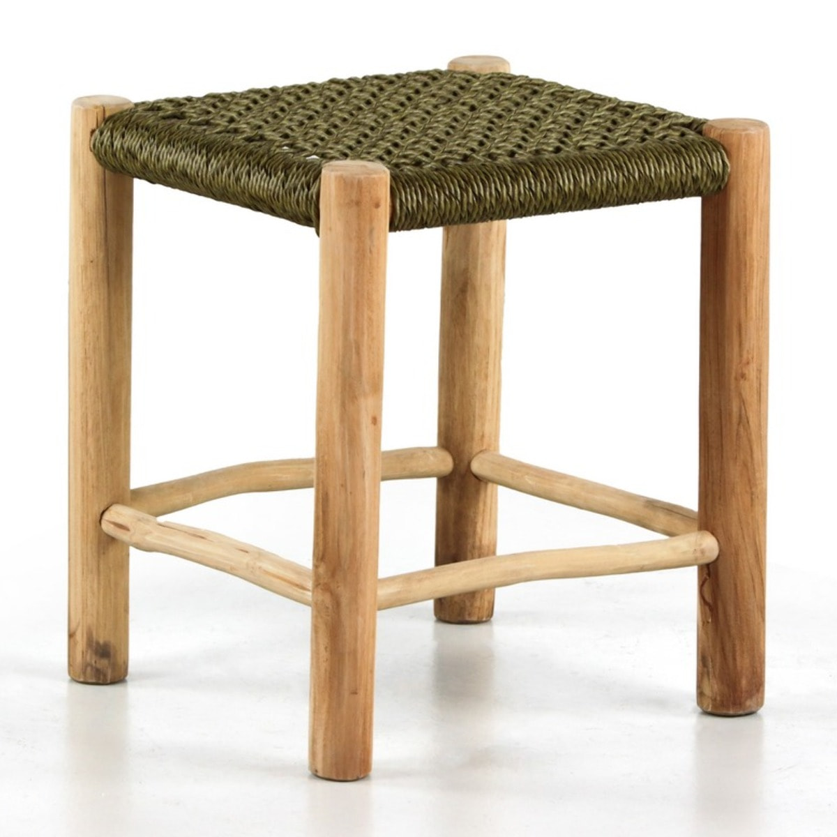 Sgabello basso in legno di teak e corda verde - Terra