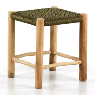 Sgabello basso in legno di teak e corda verde - Terra