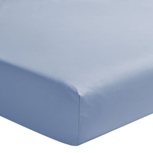 Drap housse uni en percale de coton, bonnet de 30cm, PREMIÈRE, Bleu