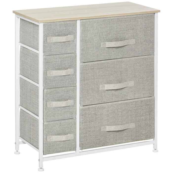 Meuble de rangement commode design 64L x 30l x 71H cm 7 tiroirs métal MDF non tissé blanc