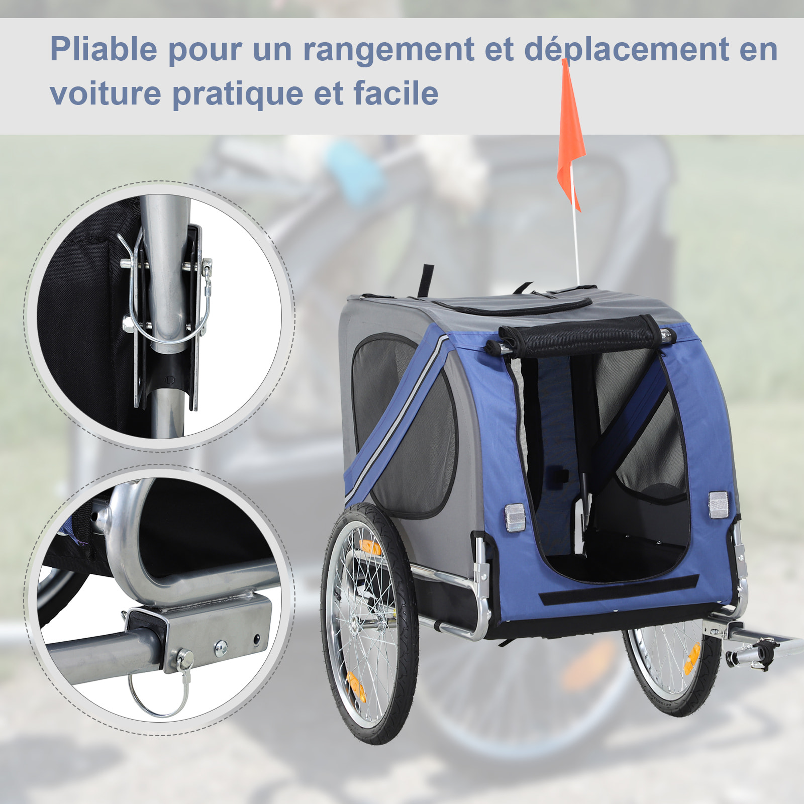 Remorque vélo pour chien animaux pliable barre attelage inclus