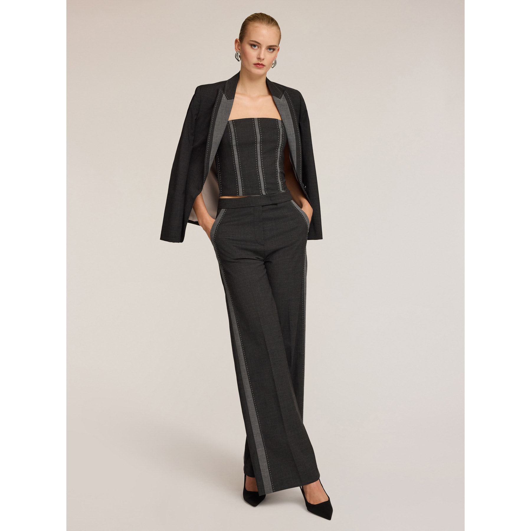 Motivi - Top corsetto in tela misto lana con inserti - Grigio