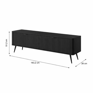 Mobile Porta TV Moderno Con 2 Ante a Ribalta Cannettate Mobiletto Contenitore Design Moderno Soggiorno Salotto Living Home 163.2 x 38 x 51.2 Cm Nero